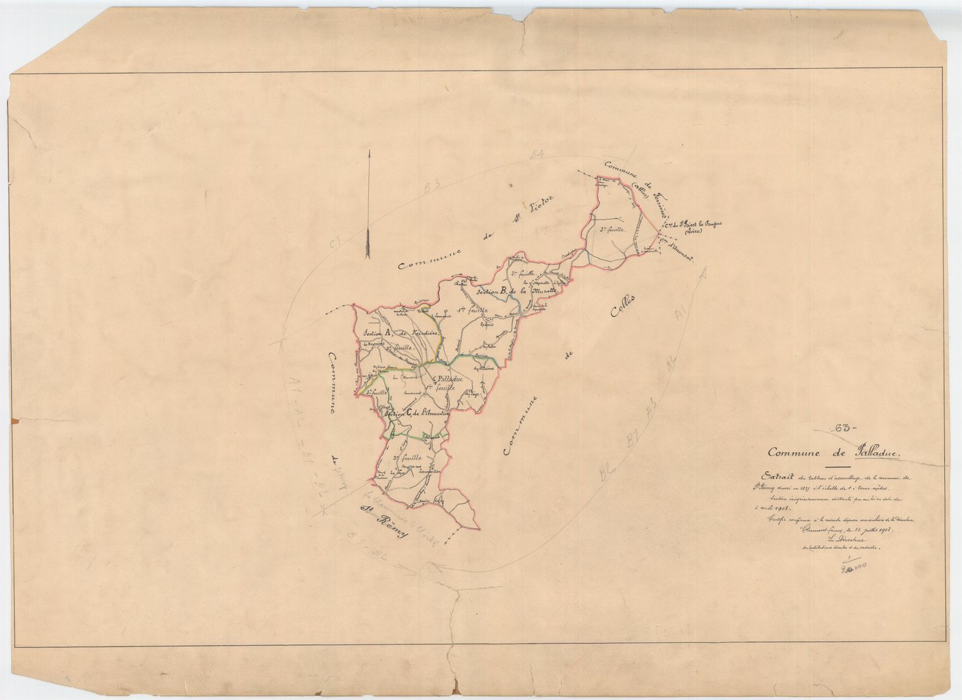 Palladuc - 55 FI 722      - Extrait du tableau d'assemblage du plan cadastral parcellaire de la commune de Saint-Rémy-sur-Durolle