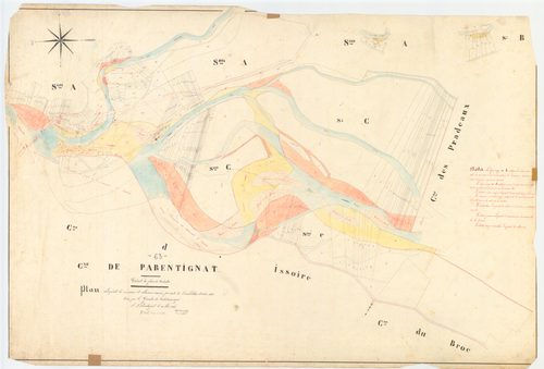 Parentignat - 54 Fi 661      Plan indiquant les corrosions et alluvions causées par suite de l'inondation d'octobre 1846