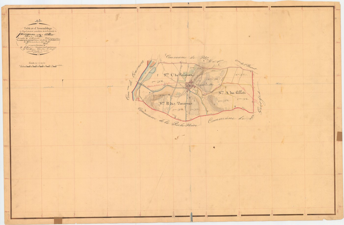 Pérignat-sur-Allier - 51 FI 881      Tableau d'assemblage du plan cadastral parcellaire de la commune de Pérignat-sur-Allier