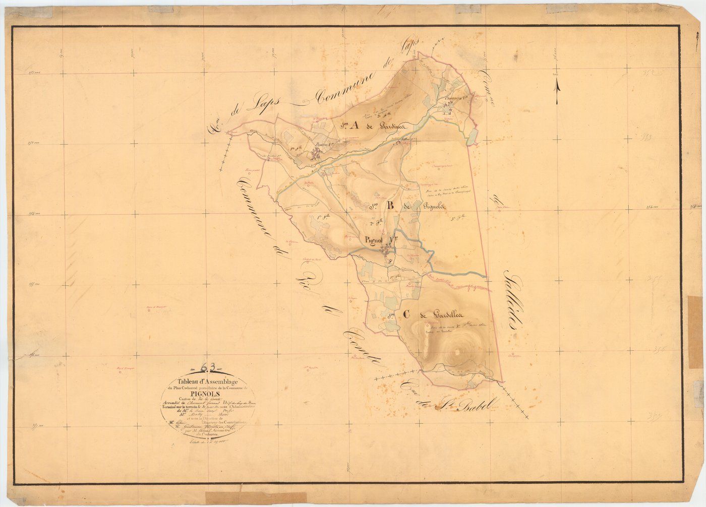 Pignols - 51 FI 908      Tableau d'assemblage du plan cadastral parcellaire de la commune de Pignols