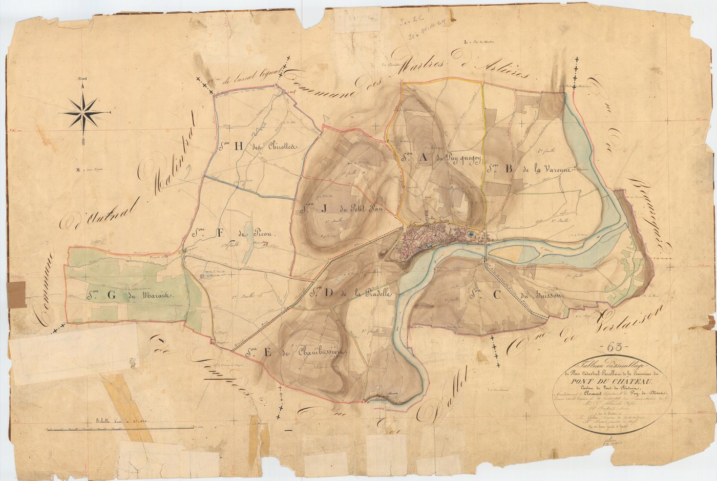 Pont-du-Château - 51 FI 940      Tableau d'assemblage du plan cadastral parcellaire de la commune de Pont-du-Château
