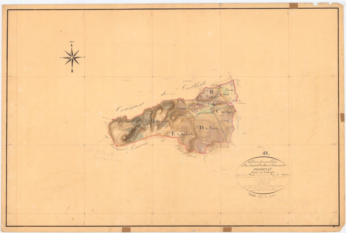 Prompsat - 53 FI 777      Tableau d'assemblage du plan cadastral parcellaire de la commune de Prompsat