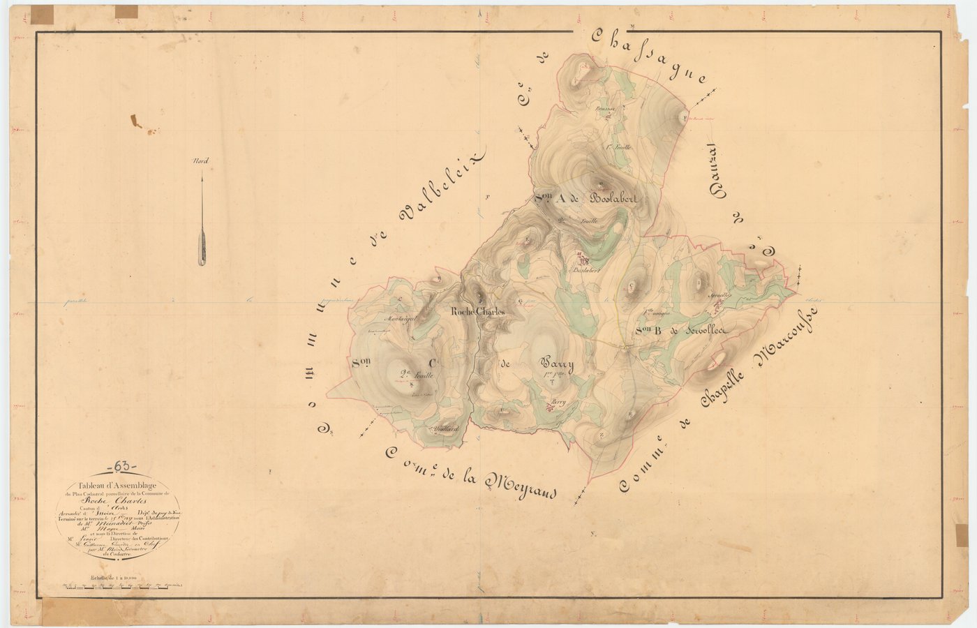 Roche-Charles-la-Mayrand - 54 Fi 701      Tableau d'assemblage du plan cadastral parcellaire de la commune de Roche-Charles