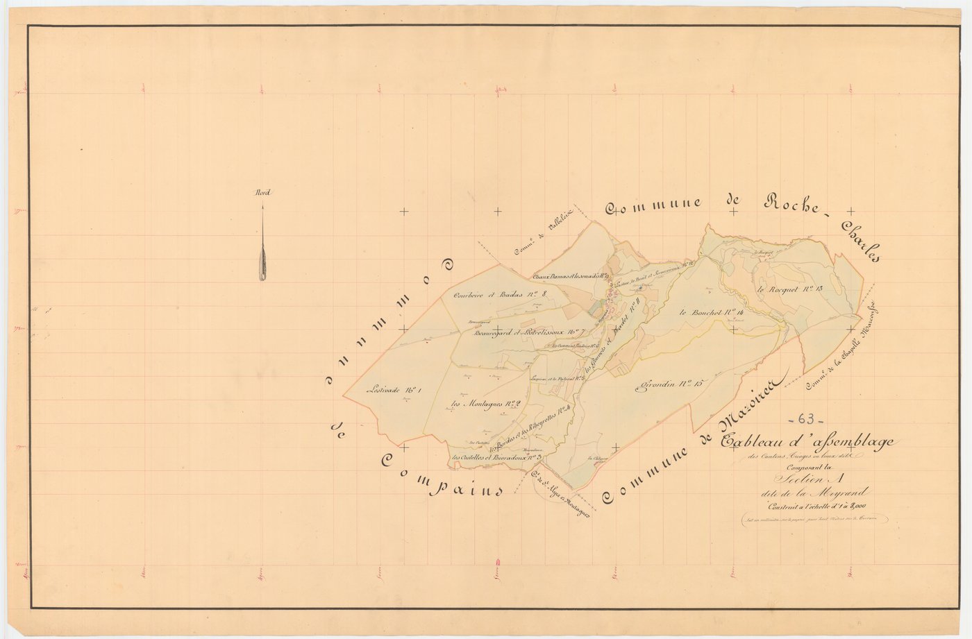 Roche-Charles-la-Mayrand - 54 Fi 545      Tableau d'assemblage des cantons, triages ou lieux-dits composant la section A dite de La Meyrand