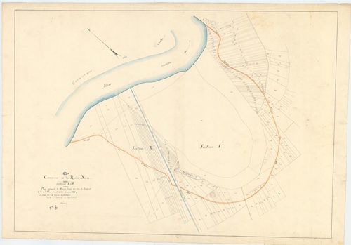 La Roche-Noire - 51 FI 1027      1876 Sections A et B, plan n° 2 indiquant les alluvions formées par suite du changement de lit de l'Allier d'avril 1868 à décembre
