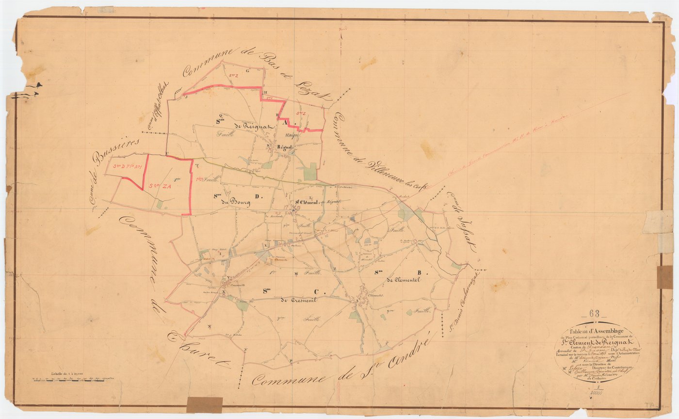 Saint-Clément-de-Régnat - 53 FI 932      Tableau d'assemblage du plan cadastral parcellaire de la commune de Saint-Clément-de-Régnat