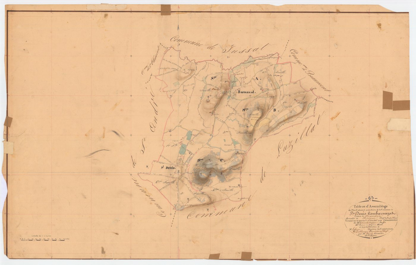 Saint-Denis-Combarnazat - 53 FI 940      Tableau d'assemblage du plan cadastral parcellaire de la commune de Saint-Denis-Combarnazat