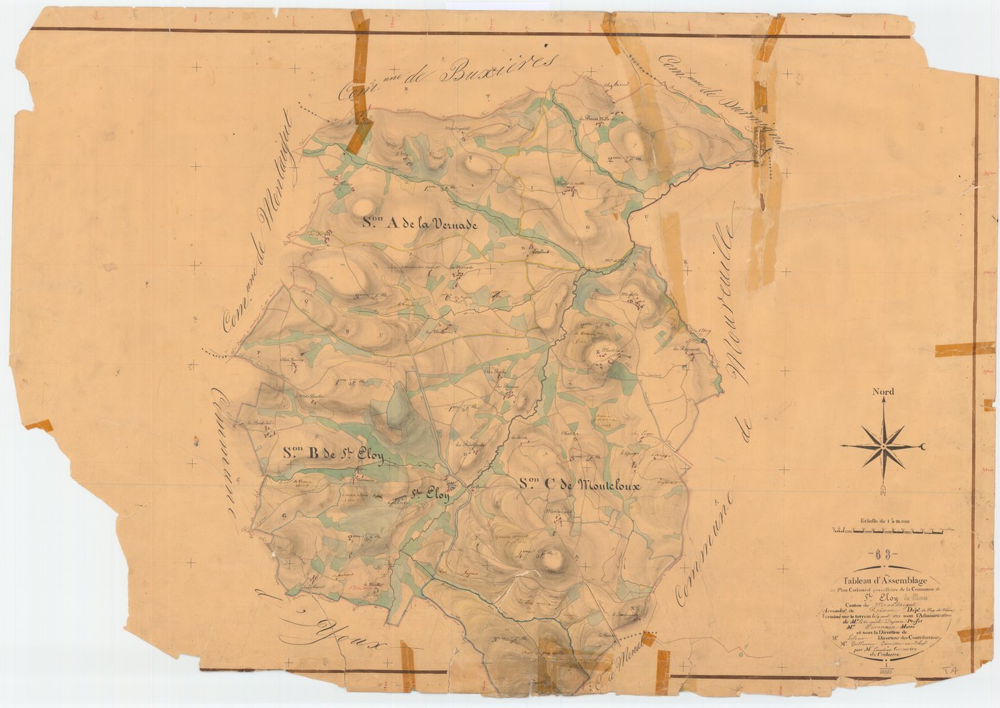 Saint-Éloy-les-Mines - 53 FI 953      Tableau d'assemblage du plan cadastral parcellaire de la commune de Saint-Eloy-les-Mines