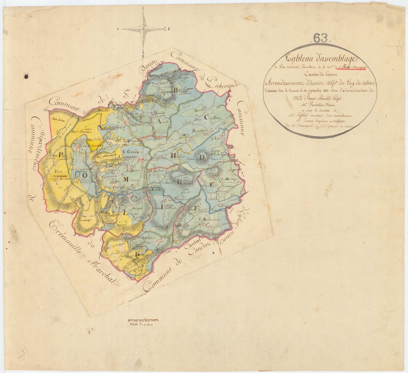 Saint-Genès-Champespe - 54 Fi 797      Tableau d'assemblage du plan cadastral parcellaire de la commune de Saint-Genès-Champespe