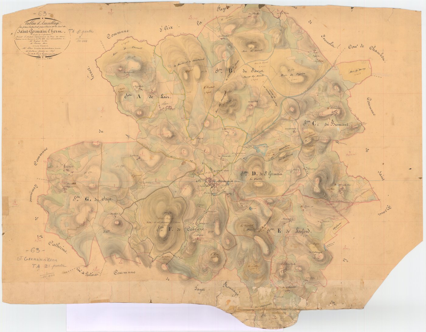 Saint-Germain-l'Herm - 55 FI 928      Tableau d'assemblage du plan cadastral parcellaire de la commune de Saint-Germain-l'Herm