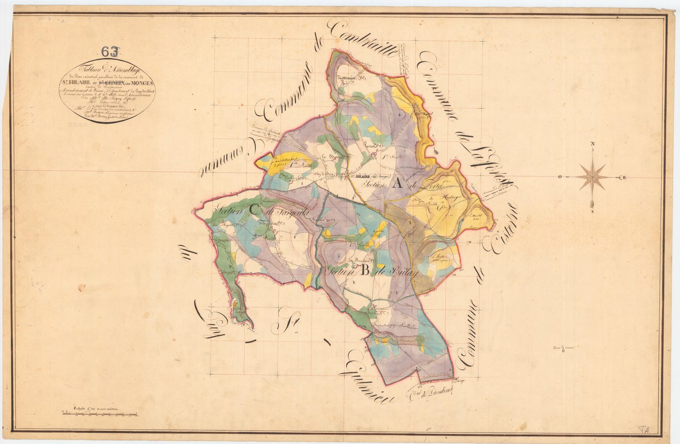 Saint-Hilaire-les-Monges - 53 FI 1044      Tableau d'assemblage du plan cadastral parcellaire de la commune de Saint-Hilaire-les-Monges