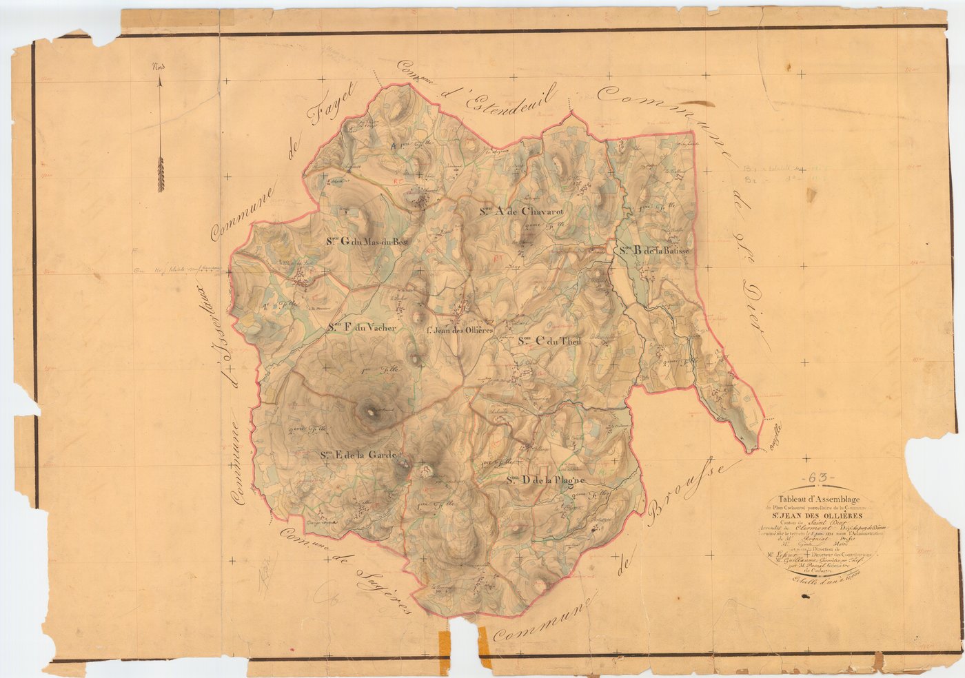 Saint-Jean-des-Ollières - 51 FI 1157      Tableau d'assemblage du plan cadastral parcellaire de la commune de Saint-Jean-des-Ollières