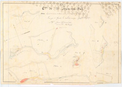 Saint-Jean-en-Val - 54 Fi 866      Plan indiquant les corrosions et alluvions causées par l'inondation d'octobre 1846