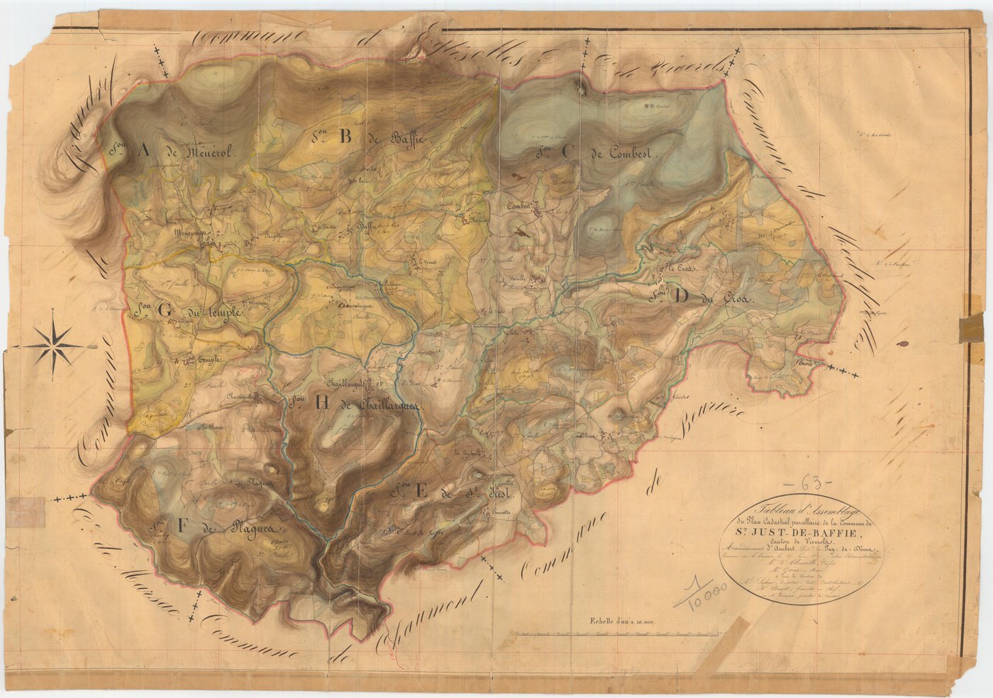 Saint-Just - 55 FI 965      Tableau d'assemblage du plan cadastral parcellaire de la commune de Saint-Jus-de-Baffie.