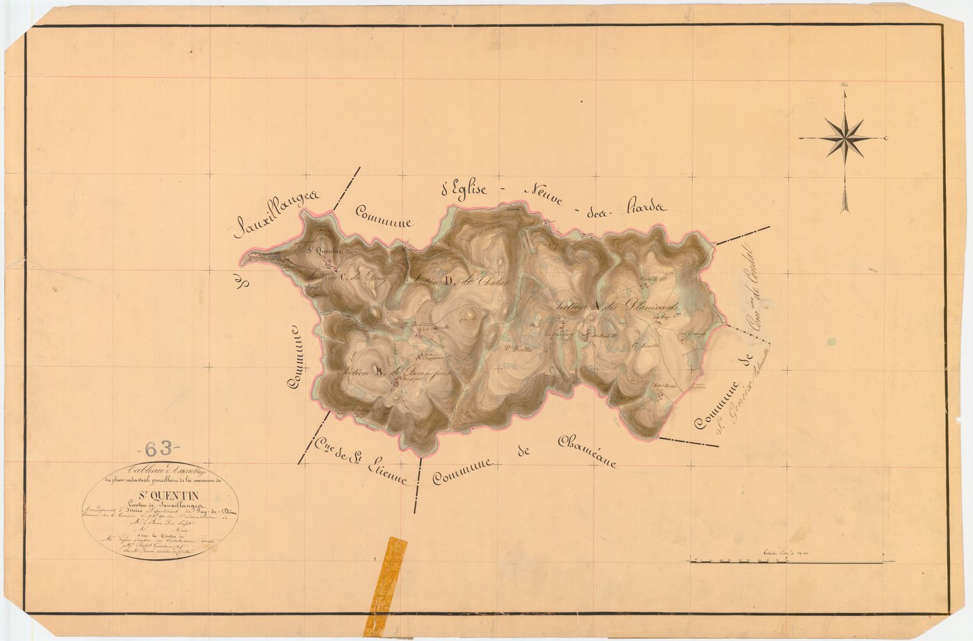 Saint-Quentin-sur-Sauxillanges - 54 Fi 916      Tableau d'assemblage du plan cadastral parcellaire de la commune de Saint-Quentin