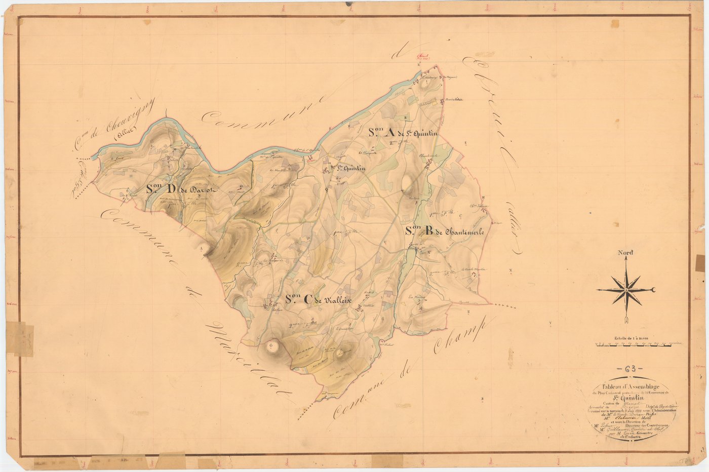 Saint-Quintin-sur-Sioule - 53 FI 1204      Tableau d'assemblage du plan cadastral parcellaire de la commune de Saint-Quintin-sur-Sioule