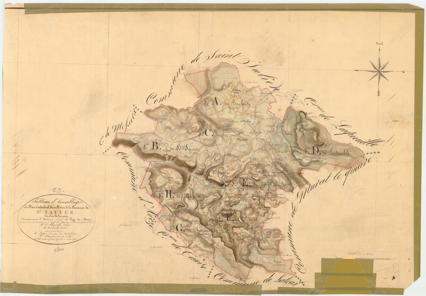 Saint-Sauves-d'Auvergne - 54 Fi 928      Tableau d'assemblage du plan cadastral parcellaire de la commune de Saint-Sauves