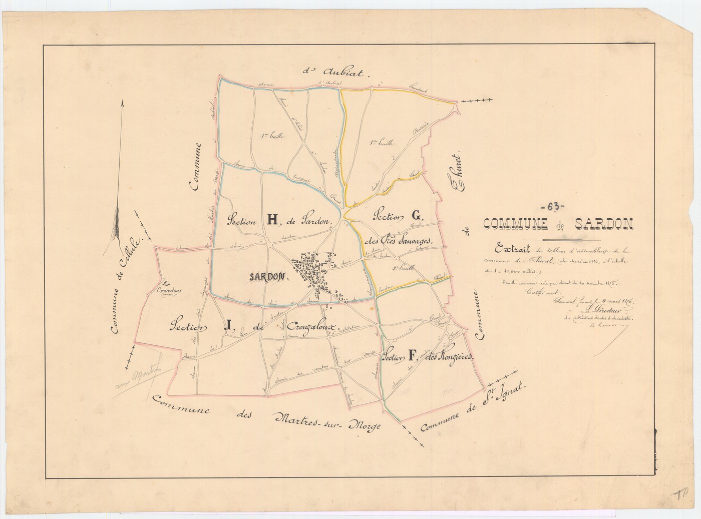 Sardon - 53 FI 1235      - (10)Extrait du tableau d'assemblage du plan cadastral parcellaire de la commune de Thuret