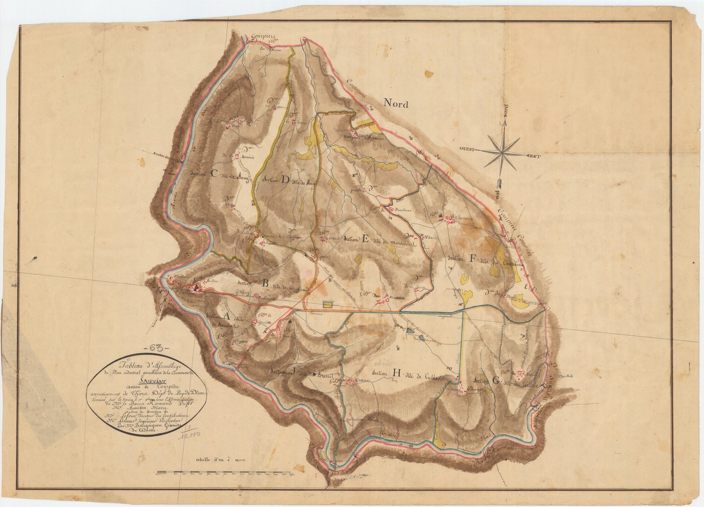 Sauviat - 55 FI 1053      Tableau d'assemblage du plan cadastral parcellaire de la commune de Sauviat