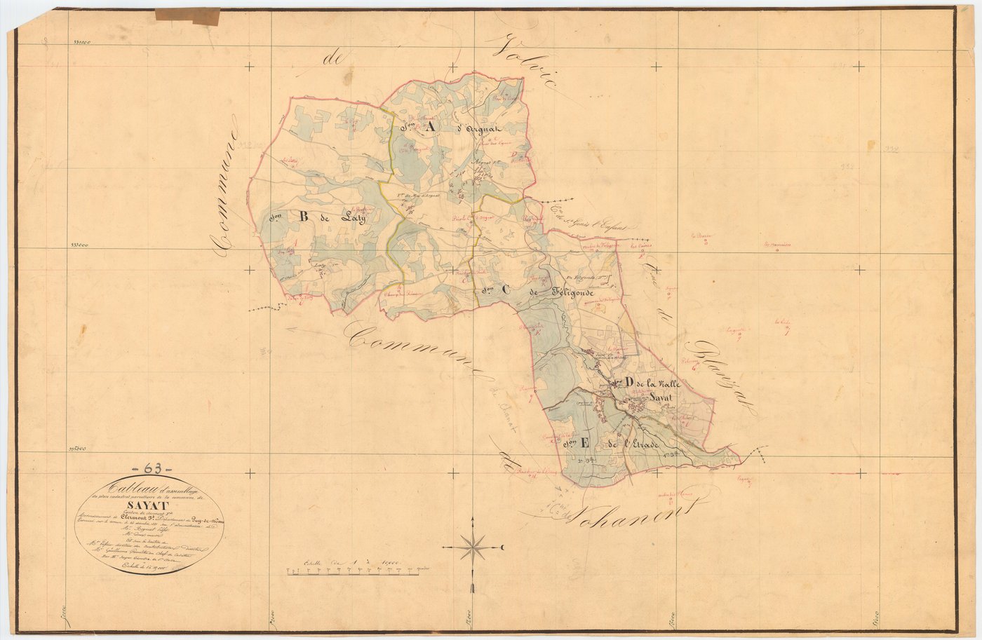 Sayat - 51 FI 1315      Tableau d'assemblage du plan cadastral parcellaire de la commune de Sayat