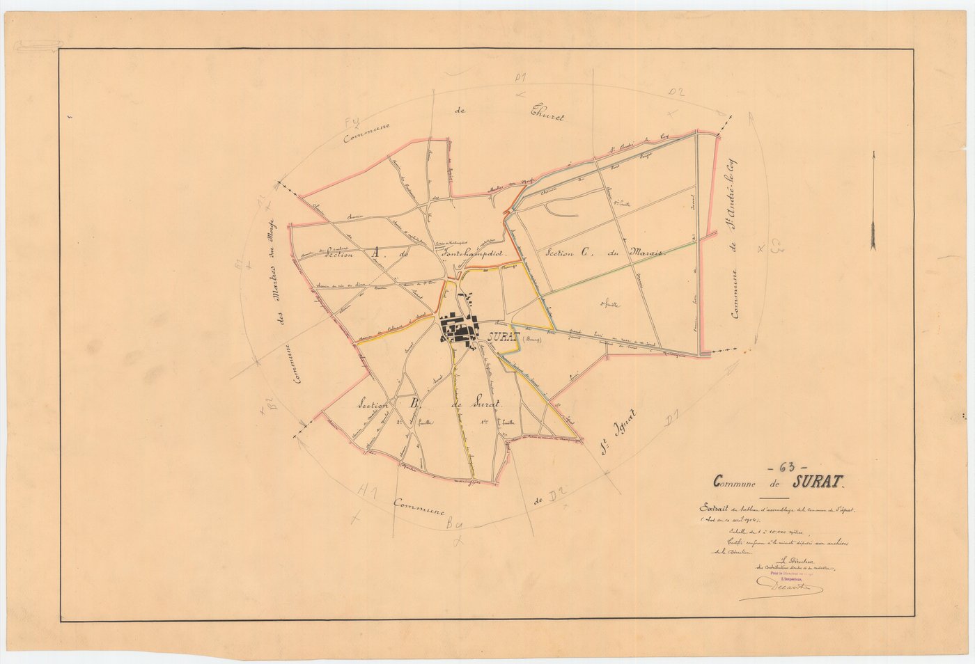 Surat - 53 FI 1263      - Extrait du tableau d'assemblage du plan cadastral parcellaire de la commune de Saint-Ignat