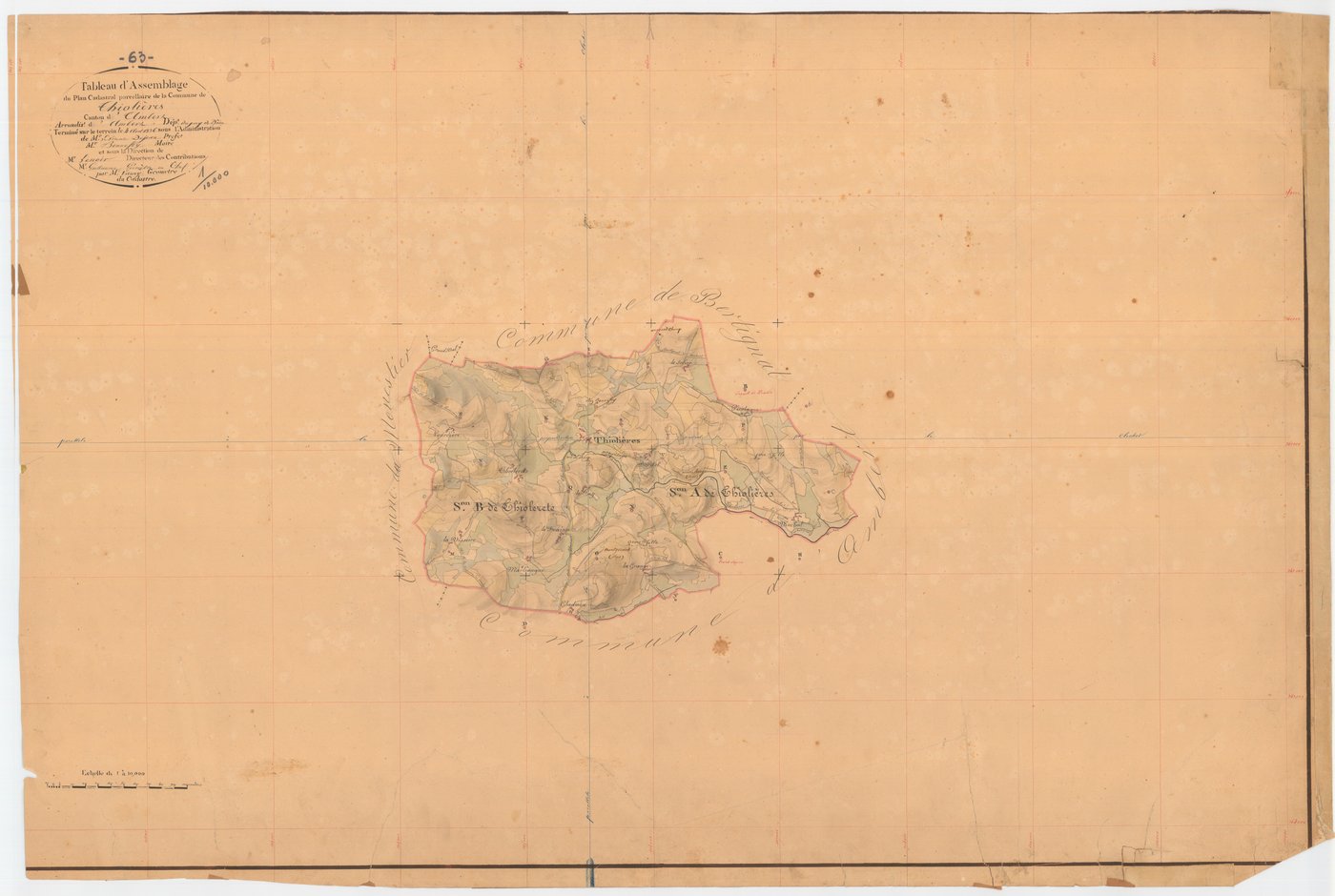Thiolières - 55 FI 1113      Tableau d'assemblage du plan cadastral parcellaire de la commune de Thiolières