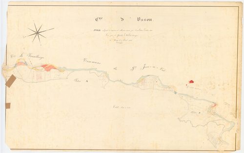 Usson - 54 Fi 1086      Plan indiquant les corrosions et alluvions causées par l'inondation d'octobre 1846
