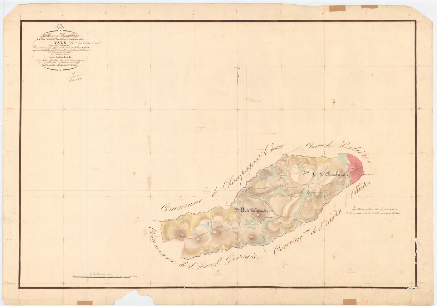 Valz-sous-Châteauneuf - 54 Fi 1100      Tableau d'assemblage du plan cadastral parcellaire de la commune de Vals