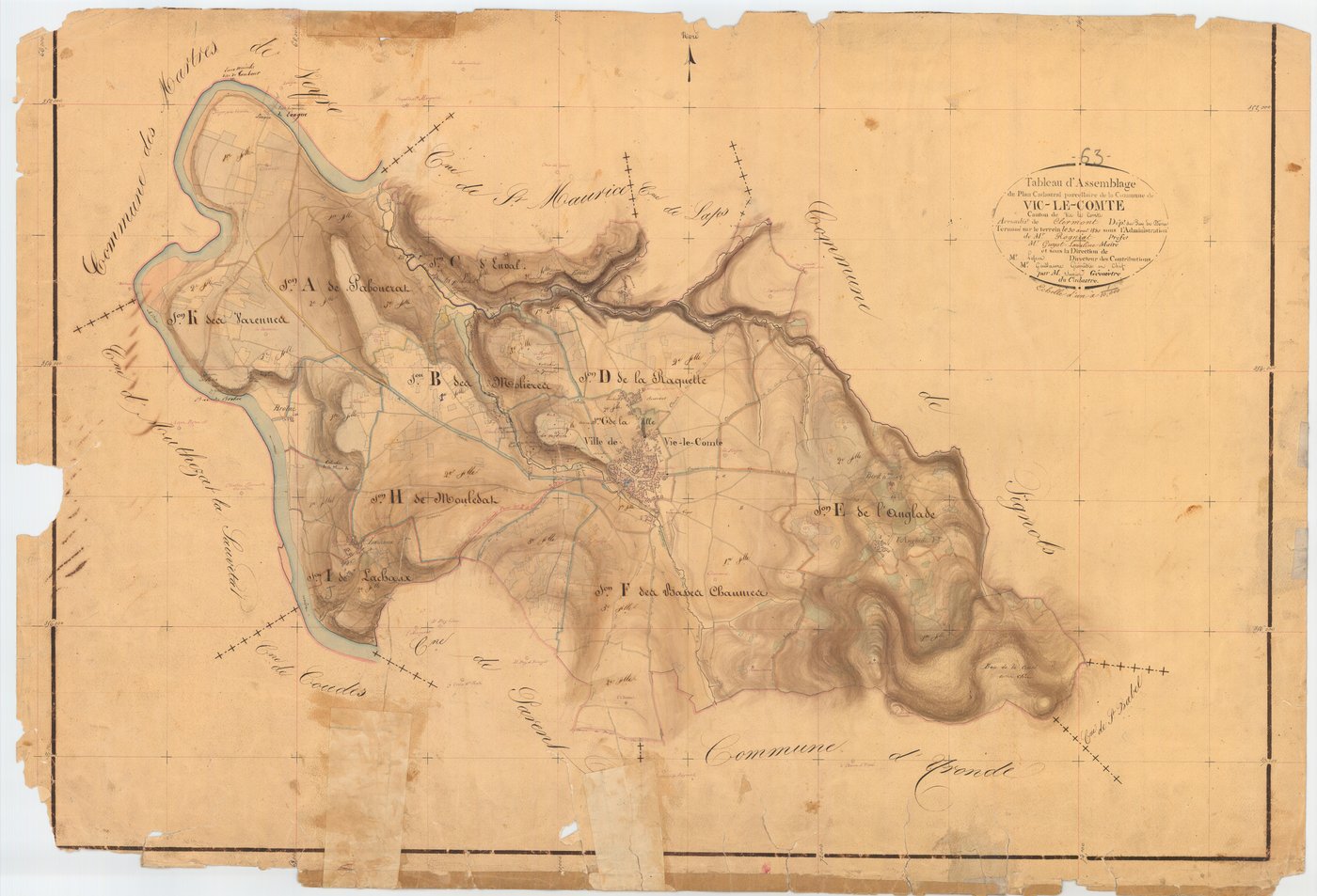Vic-le-Comte - 51 FI 1468      Tableau d'assemblage du plan cadastral parcellaire de la commune de Vic-le-Comte