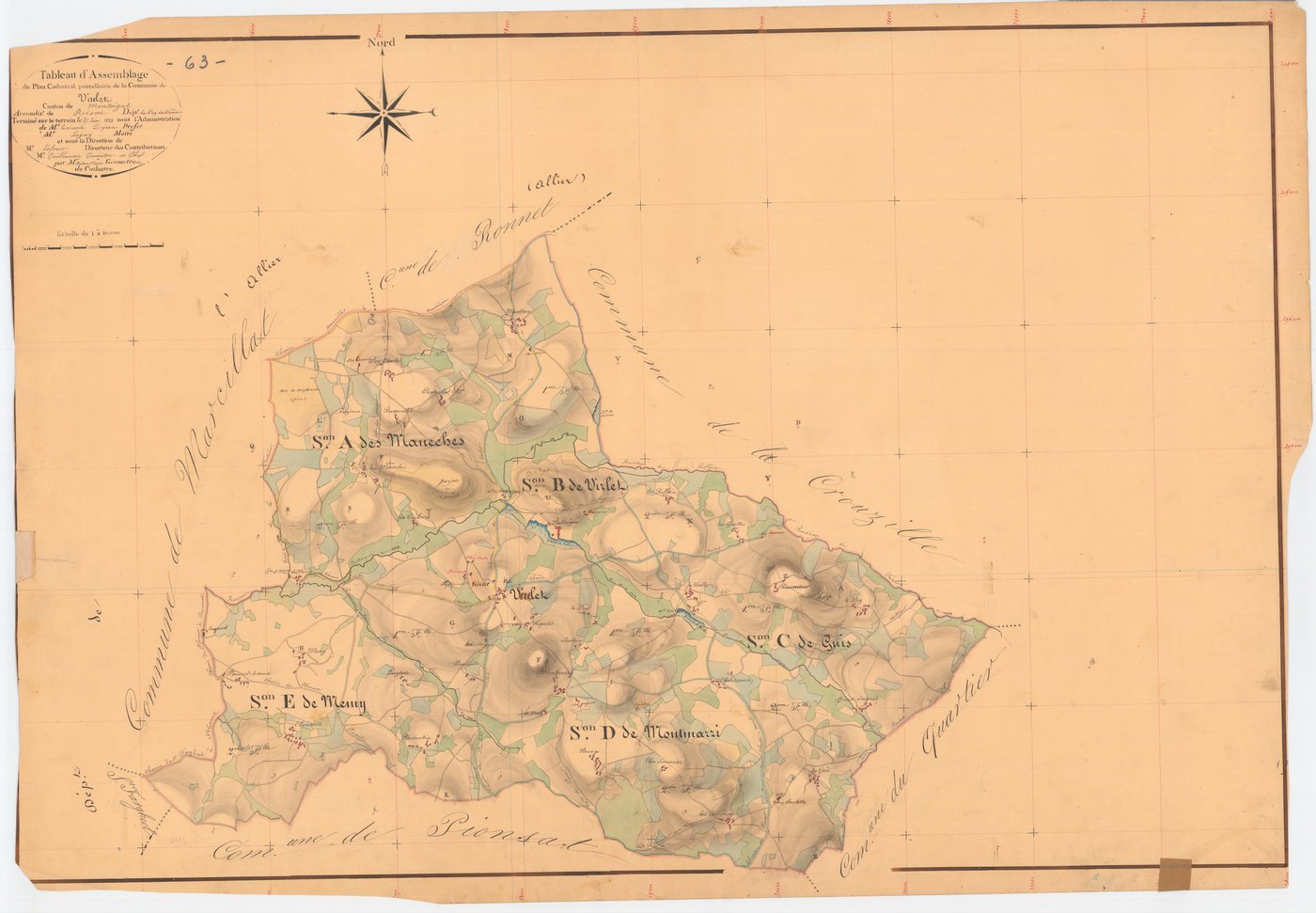 Virlet - 53 FI 1348      Tableau d'assemblage du plan cadastral parcellaire de la commune de Virlet