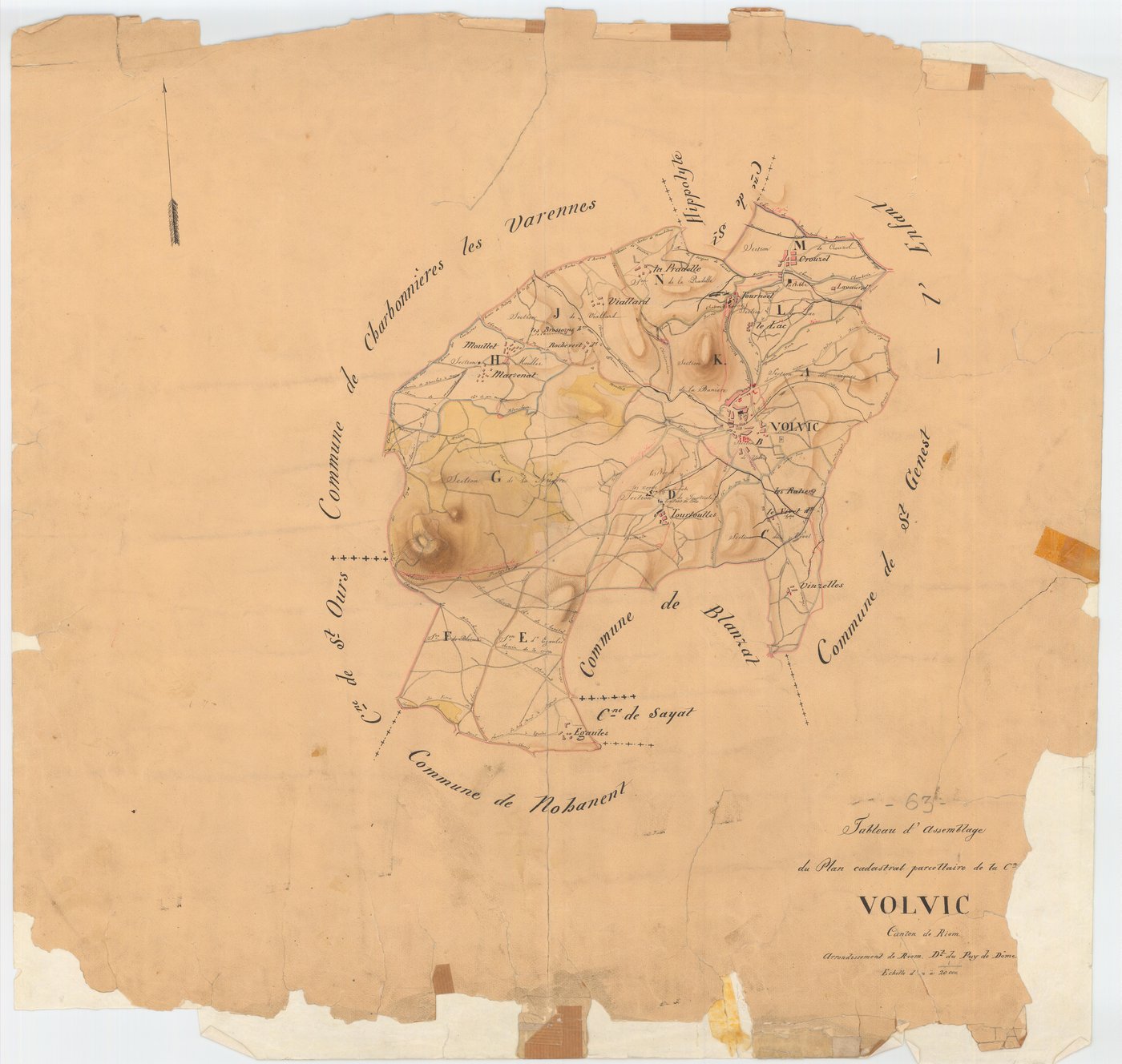 Volvic - 53 FI 1374      Tableau d'assemblage du plan cadastral parcellaire de la commune de Volvic
