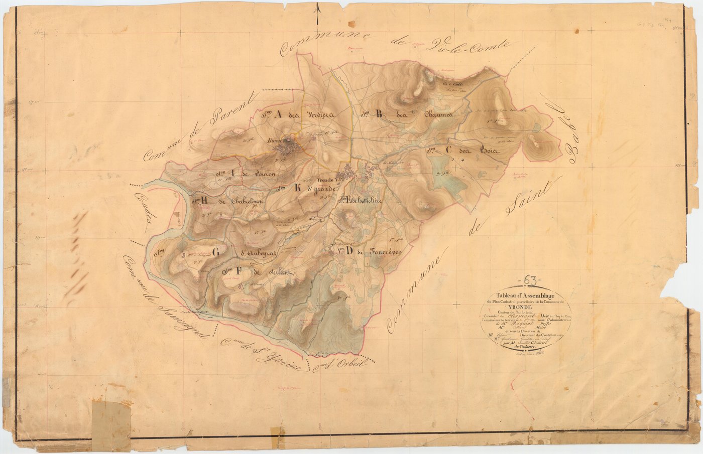 Yronde-et-Buron - 51 FI 1494      Tableau d'assemblage du plan cadastral parcellaire de la commune d'Yronde-et-Buron