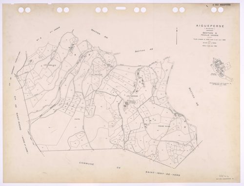 Section D feuille unique. Feuille dressée en 1825, mise à jour pour 1969. Edition à jour pour 1984.