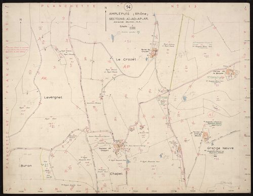 Sections AI, AO AP, AR (anciennes sections H et K) : planchette n°14.