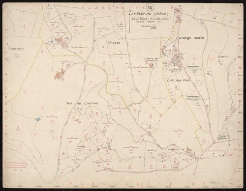 Sections AI, AK et AO (anciennes sections H et I) : planchette n°16.