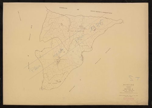 Section B dite de l'Argentière feuille n°3. Feuille dressée en 1817, mise à jour pour 1955. 2e édition à jour pour 1982. Rééditée pour 1986.