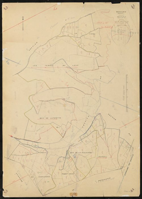 Beaujeu : section E feuille n°1 (ancienne section E 1ère feuille des Etoux). Feuille dressée en 1823. Mise à jour pour 1972.