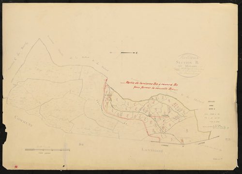 Beaujeu : section B (ancienne section B 2e feuille des Etoux). Feuille dressée en 1823. Mise à jour pour 1974.