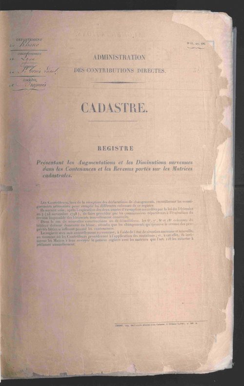 État de sections et matrice des propriétés foncières.