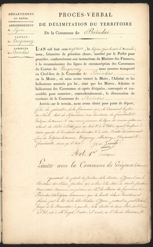 Brindas, 16 novembre 1823.