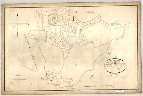 Section H dite des Coraillers et de vers le Pont, feuille n°2 (parcelles 321-465).
