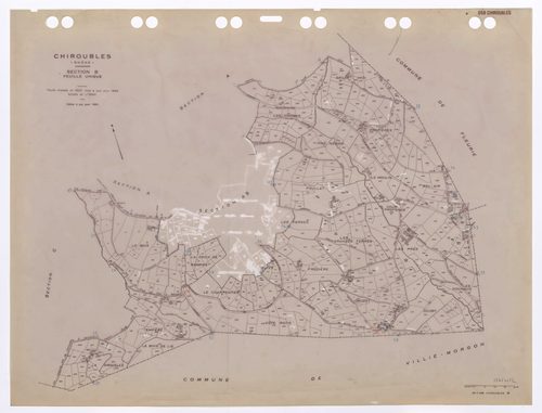 Section B (ancienne section B et partie de l'ancienne section A), feuille unique (ancienne section B feuille unique et partie de l'ancienne section A feuille unique). Feuille dressée en 1823 mise à jour pour 1955. Edition à jour pour 1983.