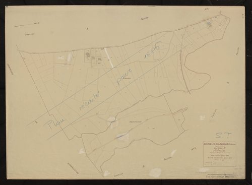 Section B feuille n°1 (partie de l'ancienne feuille unique). Plan révisé pour 1931. Feuille renouvelée pour 1942. Plan réédité pour 1986.
