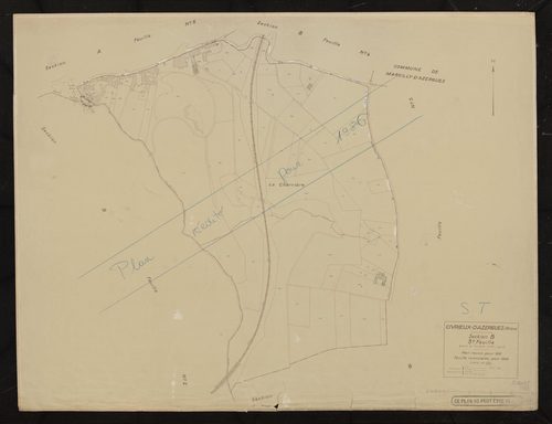 Section B feuille n°3 (partie de l'ancienne feuille unique). Plan révisé pour 1931. Feuille renouvelée pour 1942. Plan réédité pour 1986.