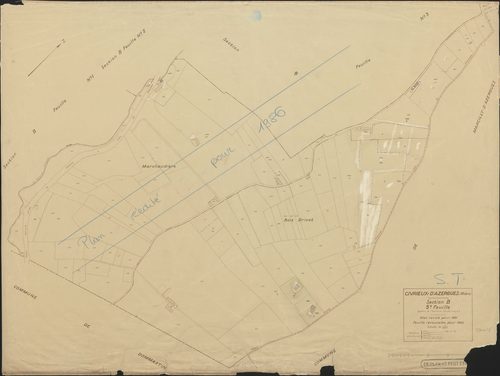 Section B feuille n°5 (partie de l'ancienne feuille unique). Plan révisé pour 1931. Feuille renouvelée pour 1942. Plan réédité pour 1986.