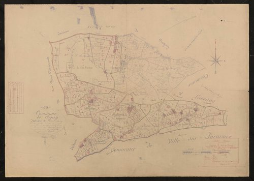 Section B dite du Bourg (ancienne section B feuille unique et partie de l'ancienne feuille unique de la section A) 1ère feuille (partie de l'ancienne feuille unique). Plan révisé pour 1937.