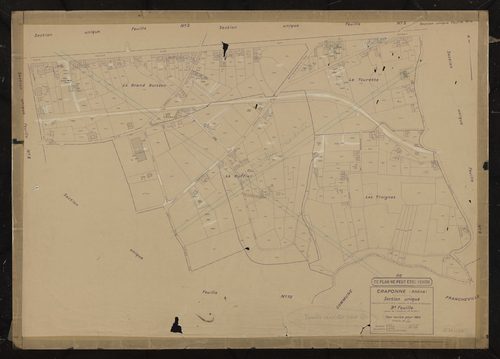 Section unique (ancienne section A de la commune de Grézieu-la-Varenne) : 9e feuille (partie de l'ancienne 3e feuille). Plan révisé pour 1935. Réédité pour 1961.