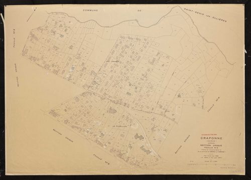 Section unique 3e feuille (partie de l'ancienne feuille A1 de la commune de Grézieu-la-Varenne). Plan révisé pour 1935. 3e édition à jour pour 1975.