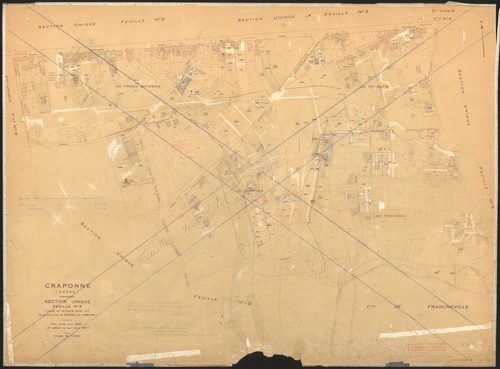 Section unique (ancienne section A de la commune de Grézieu-la-Varenne) : 9e feuille (partie de l'ancienne 3e feuille). Plan révisé pour 1935. 2e édition à jour pour 1961. Réédité pour 1975.