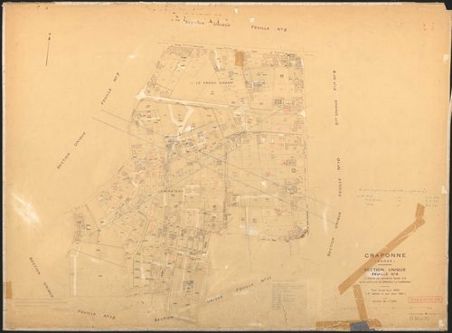 Section unique (ancienne section A de la commune de Grézieu-la-Varenne) : 8e feuille (partie de l'ancienne 3e feuille). Plan révisé pour 1935. 2e édition à jour pour 1961. Réédité pour 1975.